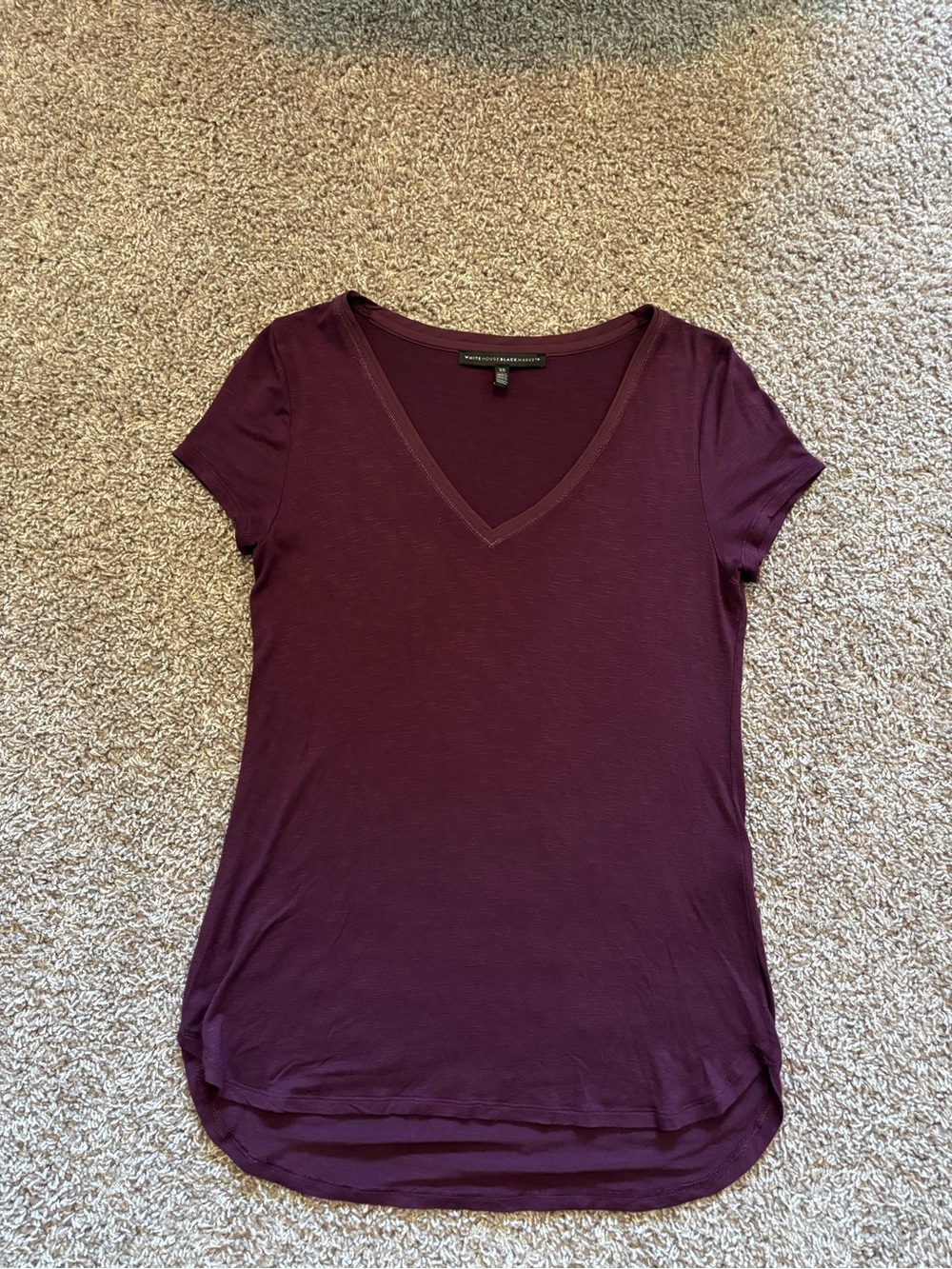 White House Black Market Women's V-Neck Short Sleeve Tee in Plum